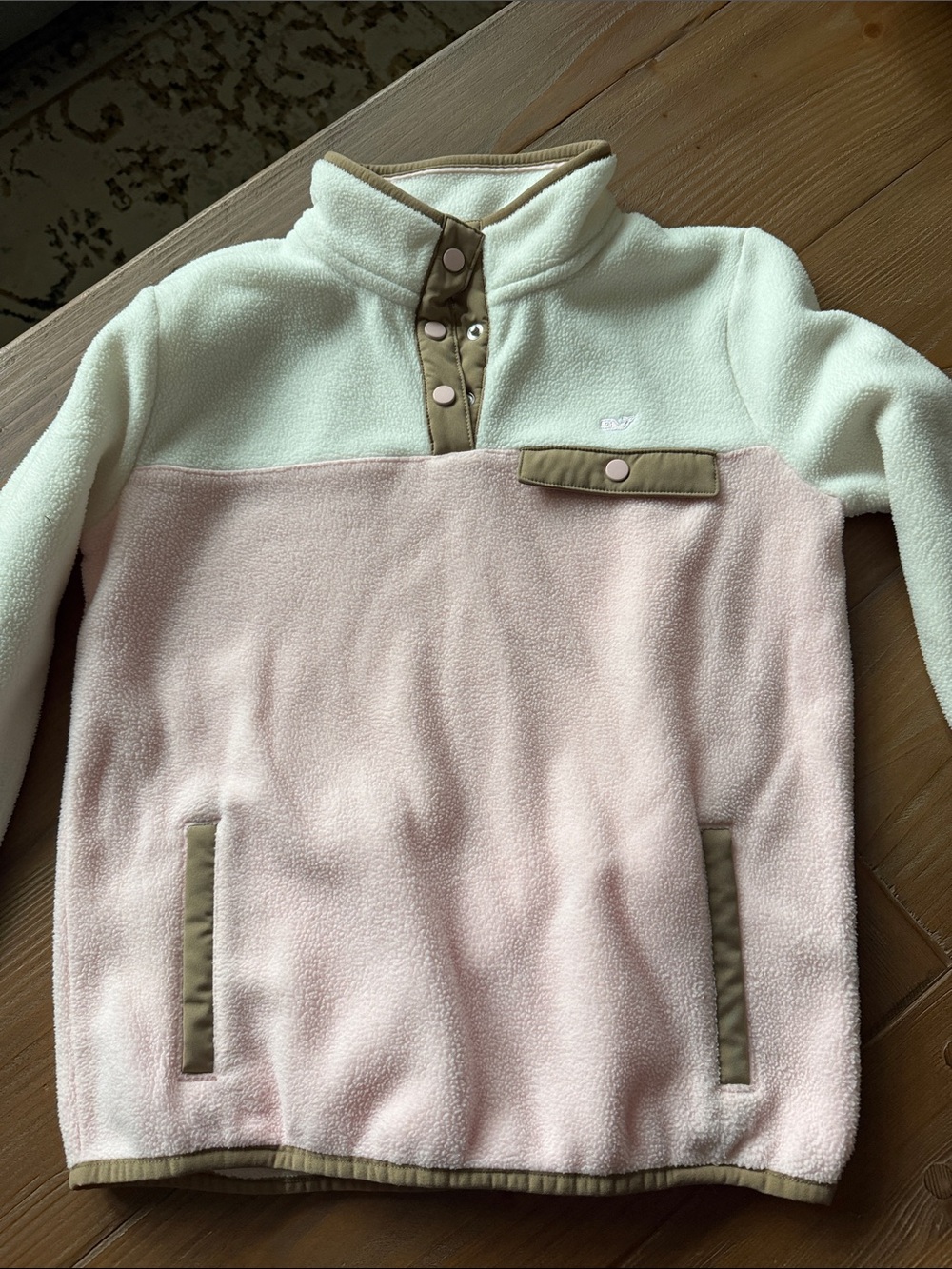 Vineyard Vines Kids Two-Tone Fleece Pullover Jacket - Pink & Cream